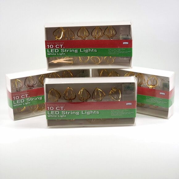 4 Boxes Of Erins battery Operated‎ 10 Led String Lights Gold White 2.95 Ft. New - Picture 1 of 9